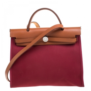 Pre Owned Hermes Burgundy Canvas and Leather Herbag Zip 31 Bag