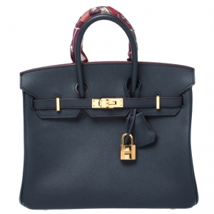 Hermes Blue Marine Epsom Leather Gold Hardware Birkin 25 Bag