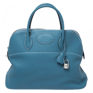 Pre Owned Hermes Blue Jean Togo Leather Bolide 35 Bag
