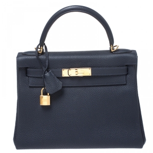 Hermes Indigo Blue Togo Leather Gold Hardware Kelly Retourne 28 Bag