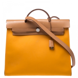 Pre Owned Hermes Jeune D'Or Canvas and Leather Herbag Zip 39 Bag