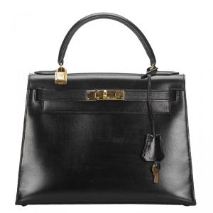 Pre Owned Hermes Black Leather Gold Hardware Kelly Retourne 28 Bag