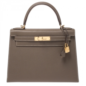 Pre Owned Hermes Etoupe Epsom Leather Gold Hardware Kelly Sellier 28 Bag