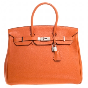 Hermes Orange Togo Leather Palladium Hardware Birkin 35 Bag