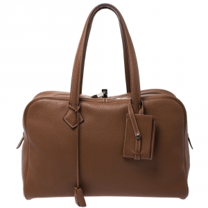 Hermes Gold Clemence Leather Palladium Hardware Victoria II 35 Bag