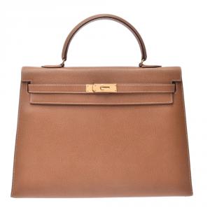 Hermes Brown Leather Gold Hardware Kelly 35 Bag