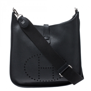 Hermes Black Clemence Leather Evelyne III GM Bag