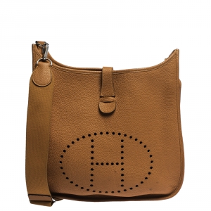 Hermes Feu Orange Togo Leather Evelyne III GM Bag