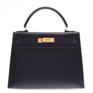 Pre Owned Hermes Black Calf Leather Gold Hardware Kelly Retourne 28 Bag