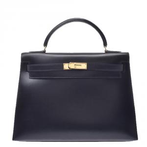 Hermes Black Calf Leather Gold Hardware Kelly 32 Bag