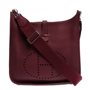 Pre Owned Hermes Ruby Clemence Leather Evelyne III GM Bag