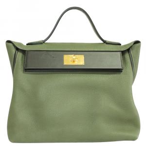 Pre Owned Hermes Oliver Green Togo and Swift Leather 24/24 35 Bag 