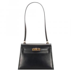 Hermes Black Calf Leather Gold Hardware Mini Box Kelly 20 Bag