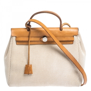 Pre Owned Hermes Beige/Natural Canvas and Leather 2 in 1 Herbag 31