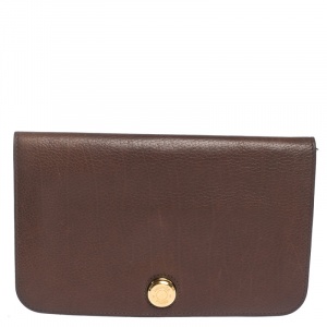 Hermes Brown Clemence Leather Dogon Wallet
