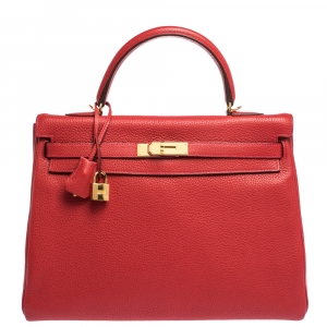 Hermes Rouge Casaque Togo Leather Gold Hardware Kelly Retourne 35 Bag