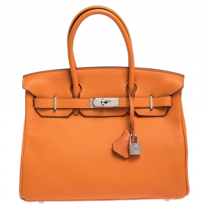 Hermes Orange Togo Leather Palladium Hardware Birkin 30 Bag