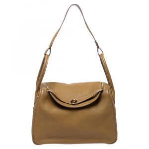 Pre Owned Hermes Natural Sable Clemence Leather Gold Hardware Lindy 34 Bag