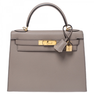 Pre Owned Hermes Gris Asphalte Epsom Leather Gold Hardware Kelly Sellier 28 Bag