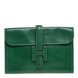 Pre Owned Hermes Cactus Courchevel Leather Jige PM Clutch