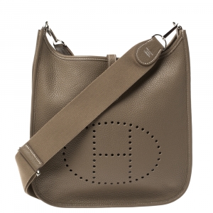 مملوكة مسبقًا Hermes Etoupe Grey Togo Leather Evelyne III PM Bag