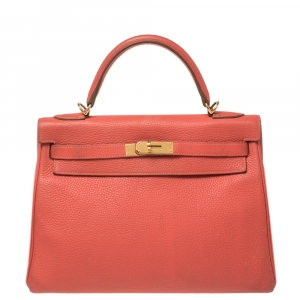 Hermes Rose Jaipur Clemence Leather Gold Hardware Kelly Retourne 32 Bag