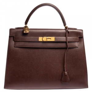 Pre Owned Hermes Chocolat Courchevel Leather Gold Hardware Kelly Sellier 32 Bag