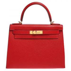 مملوكة مسبقًا Hermes Rouge Casaque Epsom Leather Gold Hardware Kelly Sellier 28 Bag