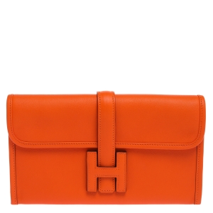 Pre Owned Hermes Orange Swift Leather Elan 29 Jige Clutch