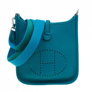 Pre Owned Hermes Clemence Bleu Evelyne II TPM Bag
