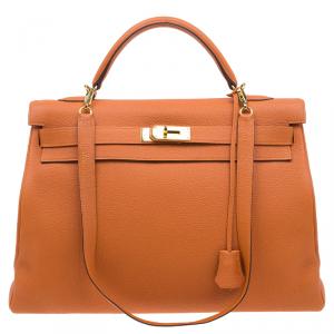Hermes Orange Togo Leather Kelly 40 Bag