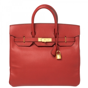 Pre Owned Hermes Rouge Vif Epsom Leather Gold Hardware HAC Birkin 32 Bag