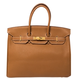 Hermes Gold Togo Leather Gold Hardware Birkin 35 Bag