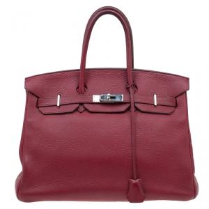 Hermes Burgundy Togo Calfskin Leather Palladium Hardware Birkin 35