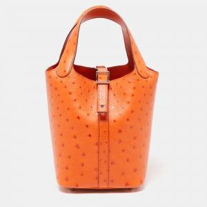 Pre Owned Hermès Tangerine Ostrich Picotin Lock 18 Bag