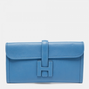 Hermès Bleu Agate Evercolor Leather Elan Jige 29 Clutch