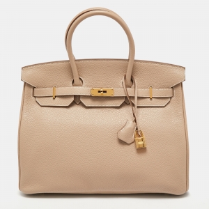 Hermes Trench Clemence Leather Gold Finish Birkin 35 Bag