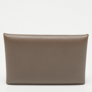 Pre Owned Hermes Etoupe Grey Epsom Leather Calvi Card Holder