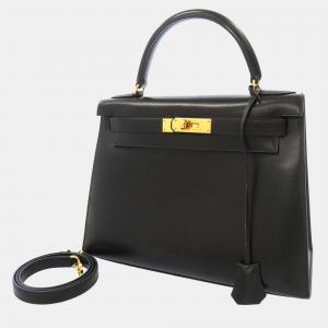 Hermes Black Box Calf Leather Gold Hardware Kelly Sellier 28 Bag 