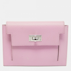 Hermes Mauve Sylvestre Epsom Leather Kelly Pocket Compact Wallet