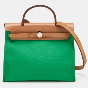 Hermes Bambou/Natural Canvas and Leather Herbag Zip 31 Bag
