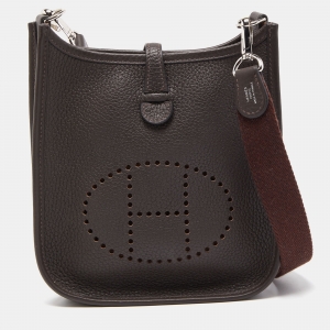 Pre Owned Hermes Chocolat Taurillon Clemence Leather Evelyne TPM Bag