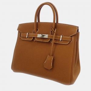 Hermes Gold Togo Leather Palladium Plated Hardware Birkin 25 Tote Bag