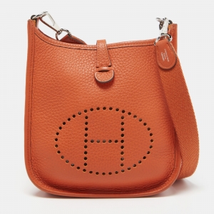 Pre Owned Hermes Feu Taurillon Clemence Leather Evelyne TPM Bag