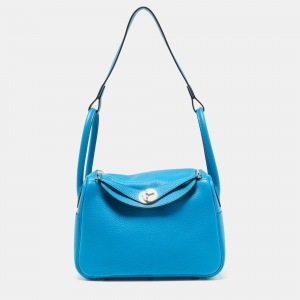 Pre Owned Hermes Bleu Zanzibar/Malachite Taurillon Clemence Leather Palladium Hardware Lindy 26 Bag
