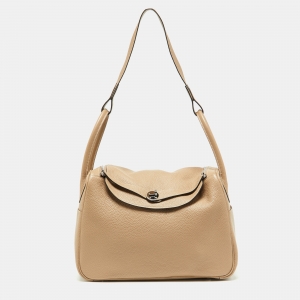 Pre Owned Hermès Gris Tourterelle Taurillon Clemence Leather Palladium Finish Lindy 34 Bag
