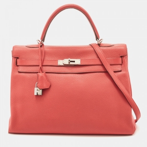 Hermès Rose Jaipur Taurillion Clemence Leather Palladium Finish Kelly Retourne 35 Bag