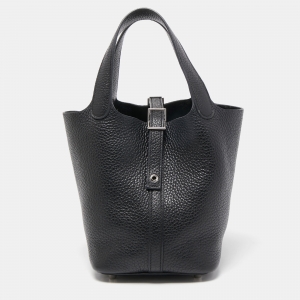 Pre Owned Hermes Black Taurillon Clemence Leather Picotin Lock 18 Bag