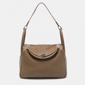 Pre Owned Hermes Etoupe Taurillon Clemence Leather Palladium Finish Lindy 30 Bag