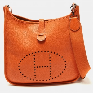 Pre Owned Hermes Orange Taurillon Clemence Leather Evelyne I GM Bag